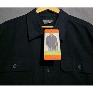 Eddie Bauer Shirt Mens 2XL Double Brushed Chamois Flannel Heavy Navy Blue NEW
